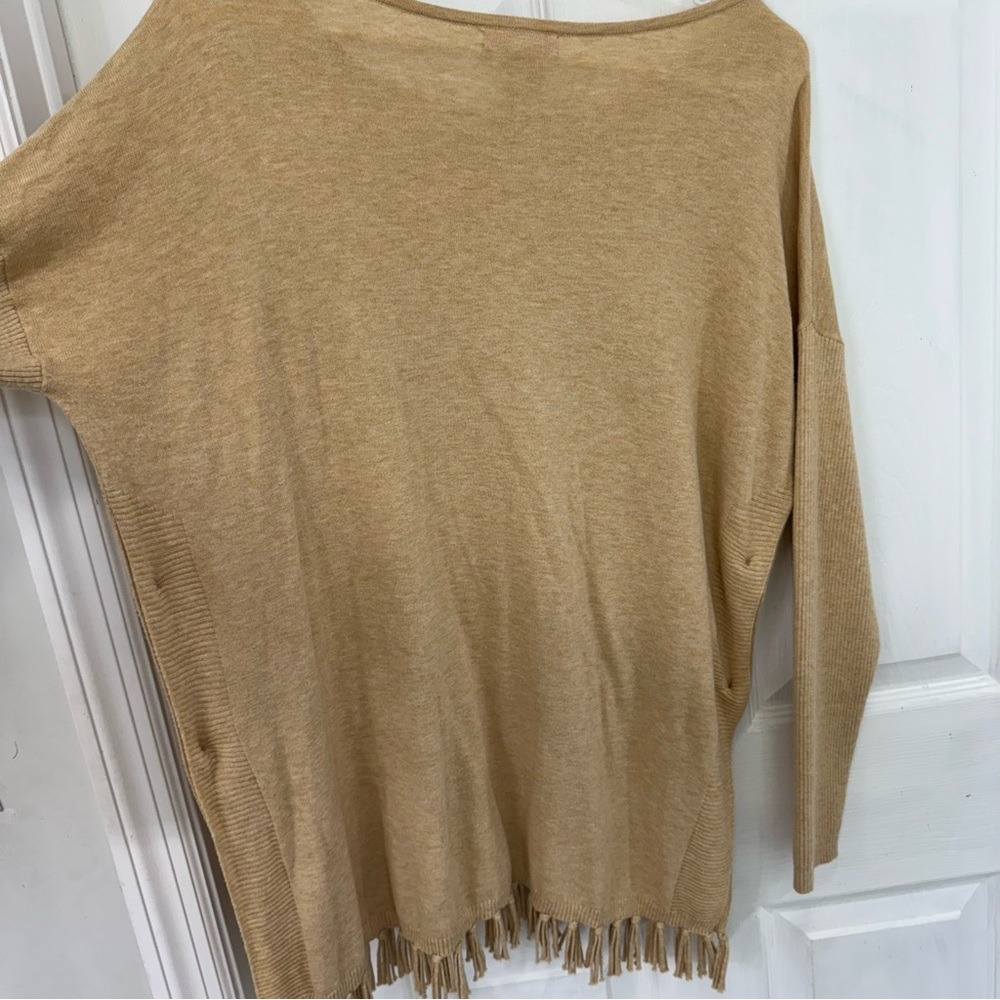 Lilly Pulitzer Women's Long Sleeve Tan Sweater with Buttons and Fringe Tassels - Picture 7 of 8